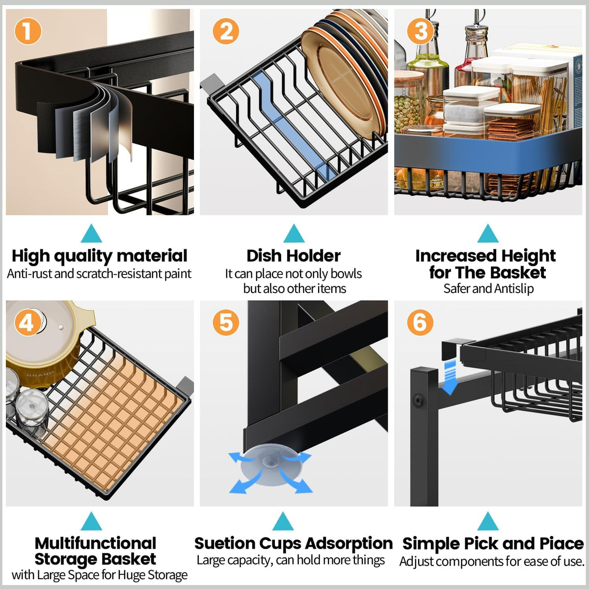 ADBIU Over The Sink Dish Drying Rack (Expandable Height and Length) Snap-On Design 2 Tier Large Dish Rack 31-39.4L x 12W x 34-38H inches