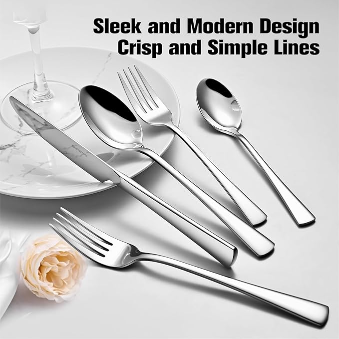 KINGSTONE 18/10 Stainless Steel Flatware, 15-Piece Forged Silverware Set for 3, Mirror Polished Cutlery Set Dishwaher Safe for Home, Restaurant, Wedding, Party