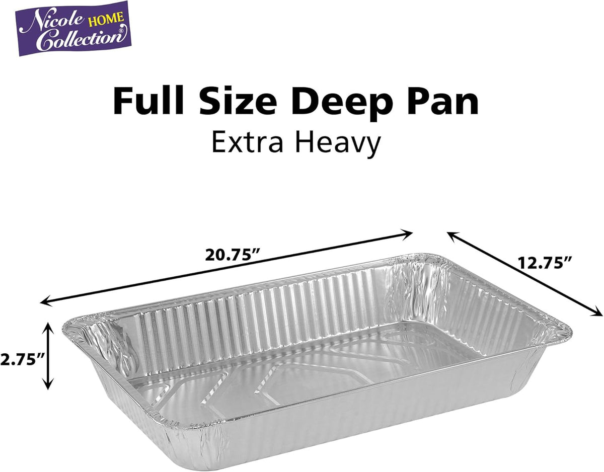 Aluminum Pans Full Size, Large Disposable Roasting & Baking Pan, 21"x13" Deep Foil Pans (10 Pack) Extra Heavy Duty Chafing Trays for Hotels, Restaurants, Caterers, Steam Table, Buffets & Bakeware