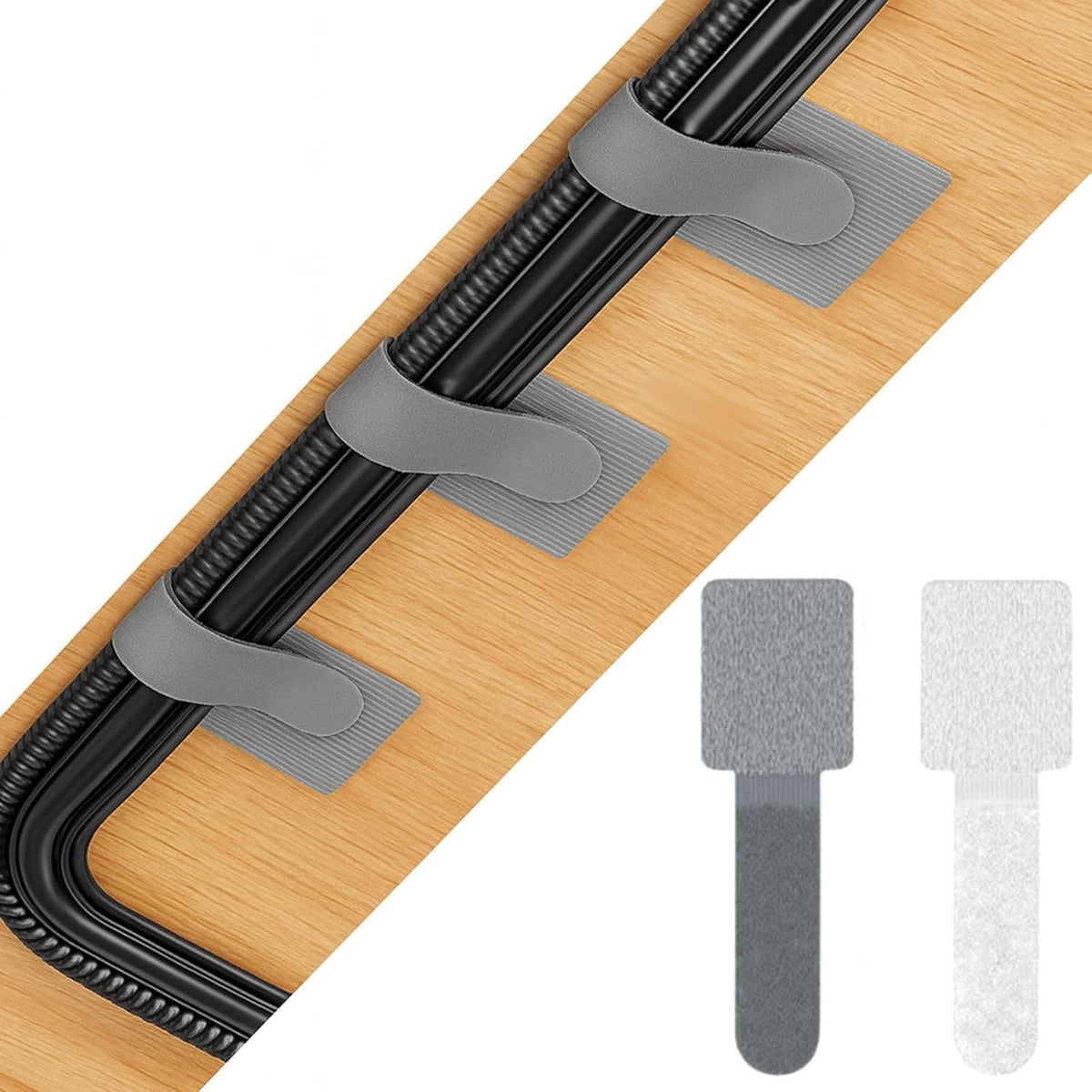 Hook and Loop Cable Straps, Cable Management Under Desk, Adjustable Cord Organizers for Desk, Self Adhesive Cable Ties, Cable Clip,Home Office Essentials, 50PCS (Black+Grey)