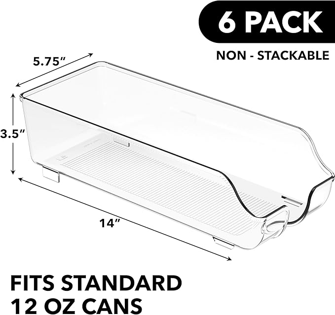 Simple Houseware Soda Can Organizer and Dispenser for Refrigerator / Pantry, Clear, Set of 6