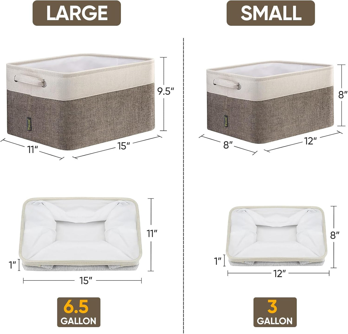 BALEINE 2 Pack Fabric Storage Bins for Shelves, Linen Storage Baskets for Organizing, Decorative Closet Bins for Clothes, Home (Brown, 15"x11"x9.5") ﻿