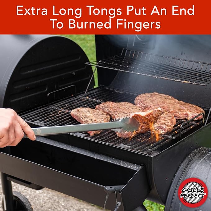 Grill Tongs 24-Inch Super Long Extra Heavy Duty for Grilling and Barbecue Heat Resistant Hand Grips Stainless Steel for BBQ Outdoor Kitchen and Cooking Hot Grilled Food