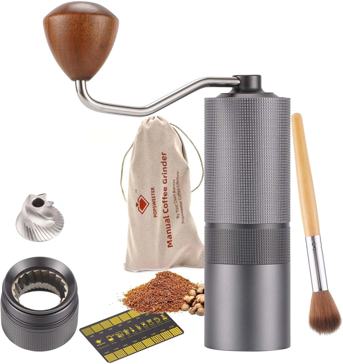 Popsweet C38 Manual Coffee Grinder With Detachable Stainless Steel Tapered Outer Burrs, Grinding 400 pounds Coffee Beans, 36 Manual Adjustable Espresso Grinder, Perfect For Homes, Offices, And Camping