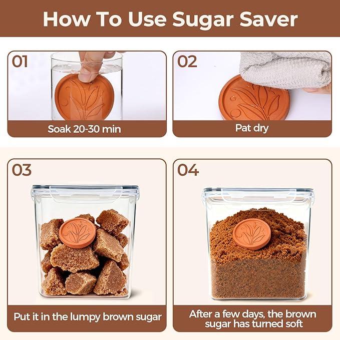 ComSaf Brown Sugar Container Set of 2 (2.5L/2.6Qt), Airtight Food Storage Containers with Lids and Terra Cotta Brown Sugar Saver, Plastic Canisters Sets for Kitchen, Pantry Organizer for Flour, Baking