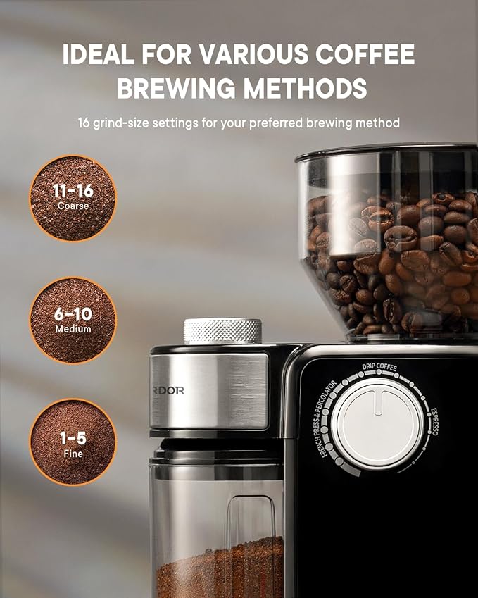 SHARDOR Electric Burr Coffee Grinder 2.0, Adjustable Burr Mill with 16 Precise Grind Setting for 2-14 Cup, Black