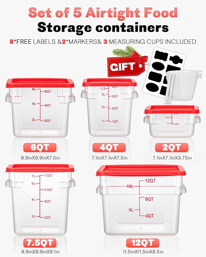 6QT Clear Food Storage Containers: 6 PCS[Food Grade][Hot&Cold Resistant] NSF Food Storage Containers with Lids for Home Restaurant Kitchen Storage Pizza Proof Dough, BPA Free