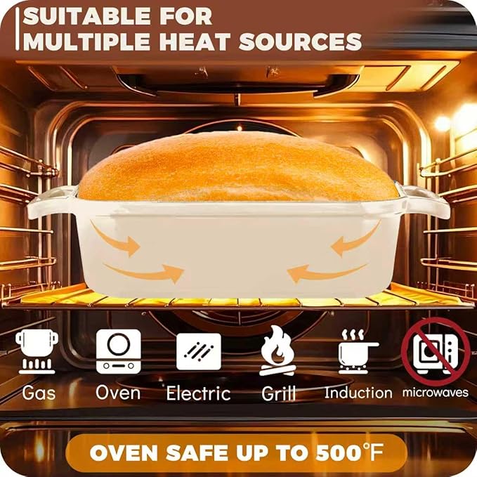 Cast Iron Bread Loaf Pan with Lid, Loaf Pans for Baking Bread 9x5, Enameled Bread Pans for Homemade Bread, Sourdough, Set of 2 (Cream White)