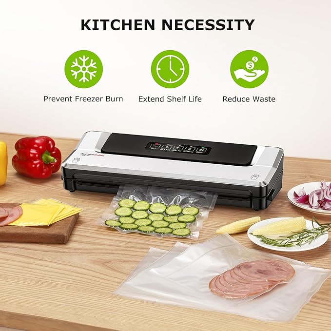 Bonsenkitchen Vacuum Sealer Machine, Precision-Compact 4-in-1 Food Sealer Machine, Multi-Functional Food Vacuum Sealer with & Accessory Hose, Bright Silver