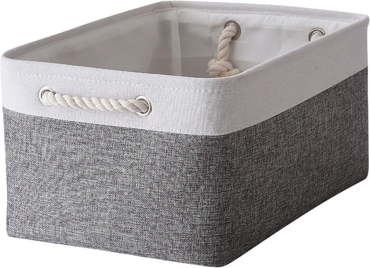 TheWarmHome Organization and Storage Basket for Organizing- 16x12x8 inch 1 Pack Fabric Storage Cubes, Collapsible Storage Bins for Shelves Organizer Gift Closet Cloth Toy (White & Grey)