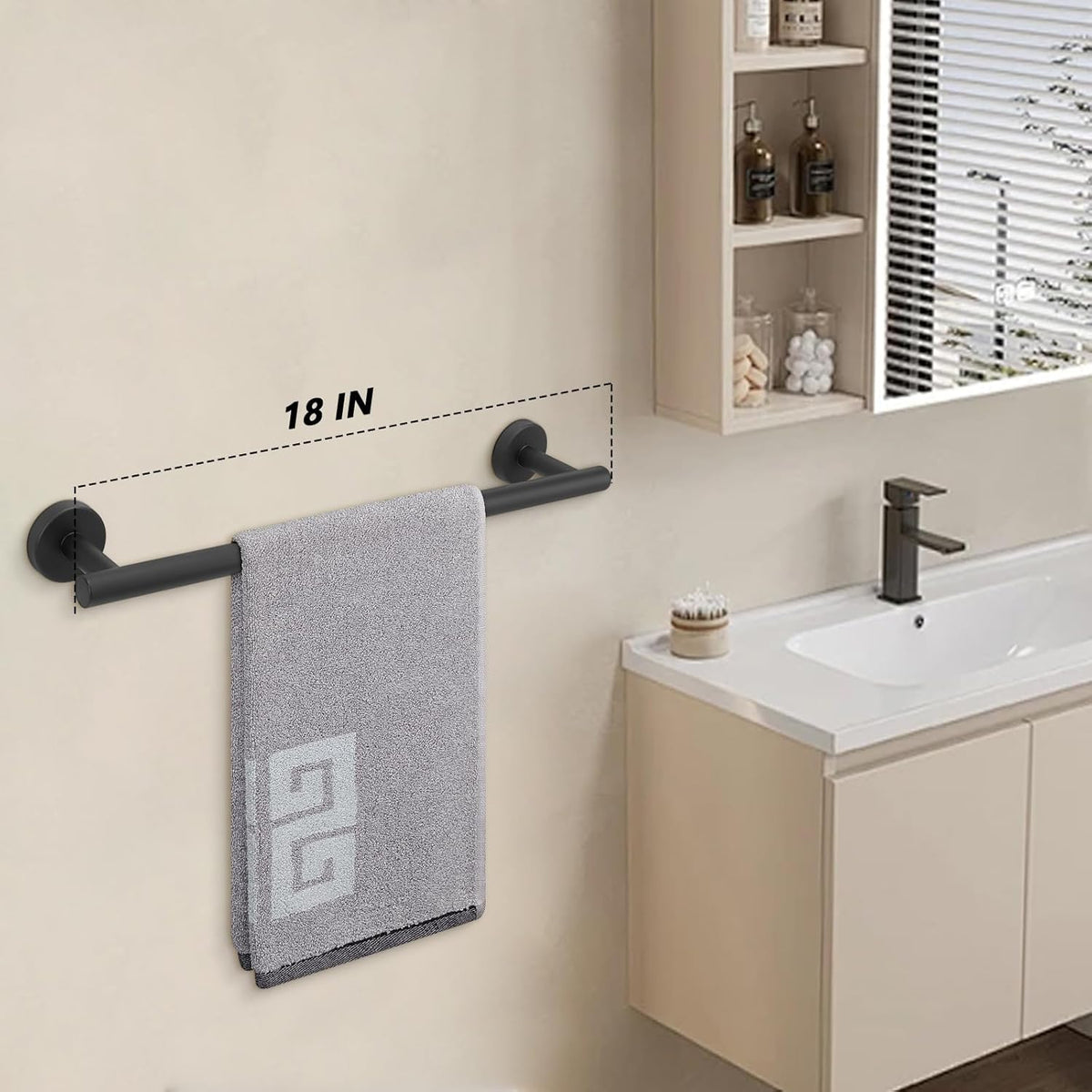 NearMoon Bath Towel Bar, Bath Accessories Thicken Stainless Steel Shower Towel Rack for Bathroom, Towel Holder Wall Mounted (2 Pack, Matte Black, 18 Inch)