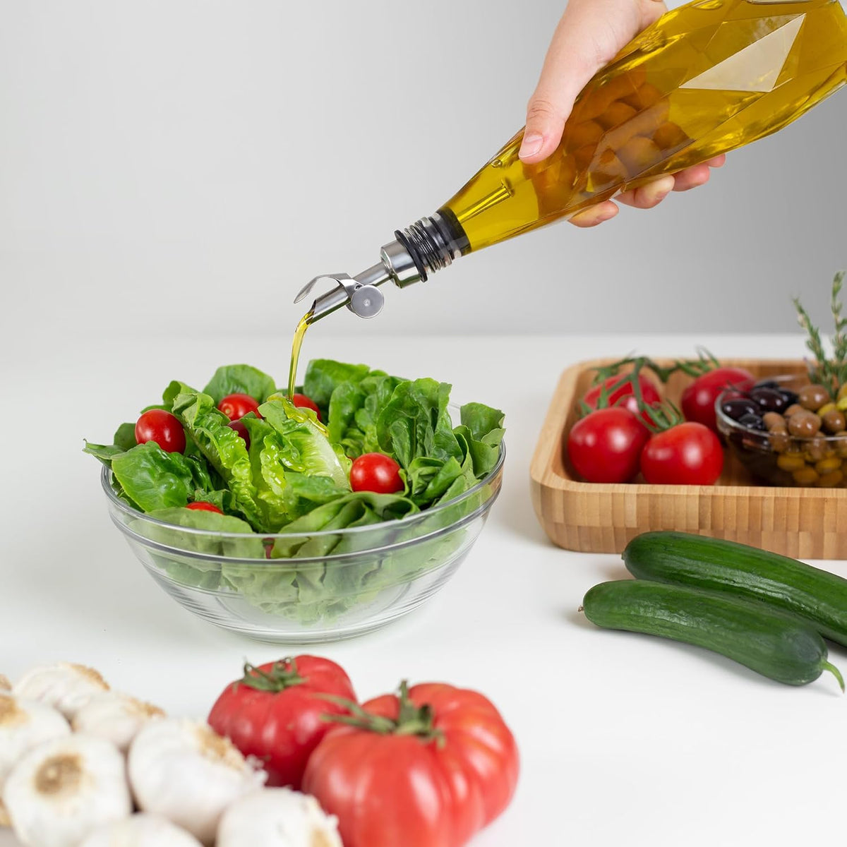 FYGO Diamond Lux Glass Olive Oil Bottle Set – 500ml Oil & Vinegar Dispenser with Pourer and Funnel, Kitchen Container (Set of 2)