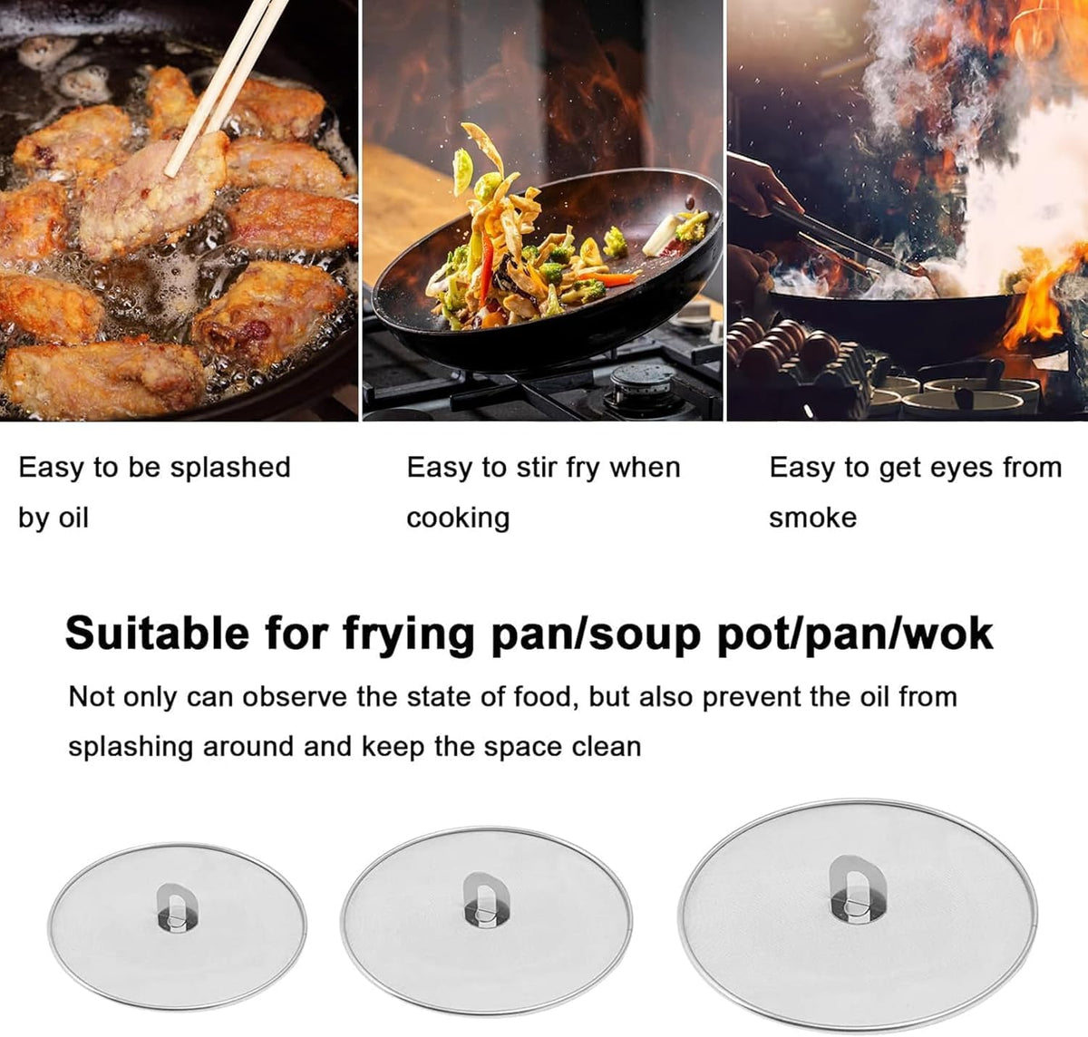 Homestia 11.5'' Splatter Screen for Cooking - Stainless Steel Grease Splatter Guard for Frying Pan, No Cooking Cover Oil Mess No Burns, Ultra Fine Mesh Lids for Sizzling Bacon or Popcorn
