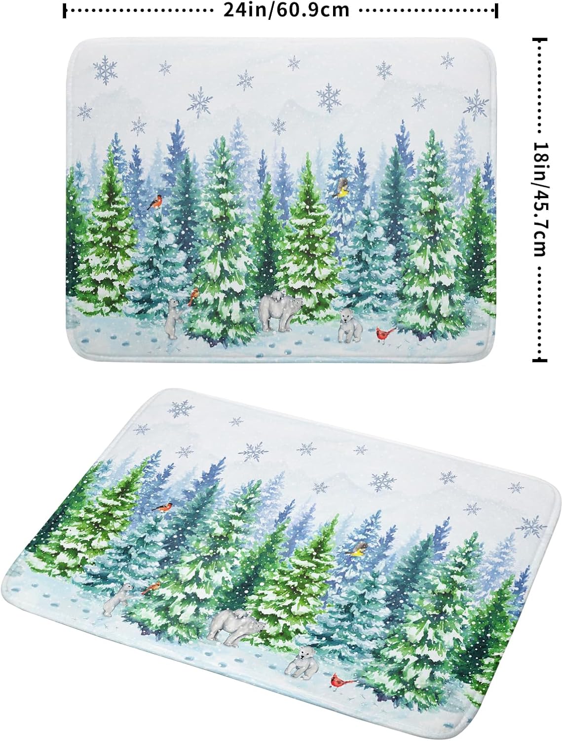 Winter Bear Bird Dish Drying Mat - Welcome Christmas Snowflake Drying Pad for Counter Forest Wildlife Dish Drainer Mat Cabin Animal Kitchen Accessories 18 x 24 Inch
