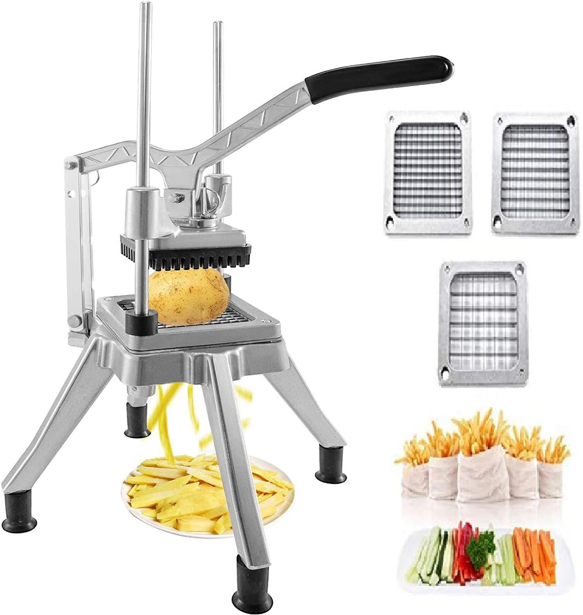 WMM Upgrade Commercial Vegetable Fruit Chopper With 1/2″,1/4″,3/8″ Blades Heavy Duty Professional Food Dicer Kattex French Fry Cutter Onion Slicer Stainless Steel For Tomato Peppers Potato Mushroom