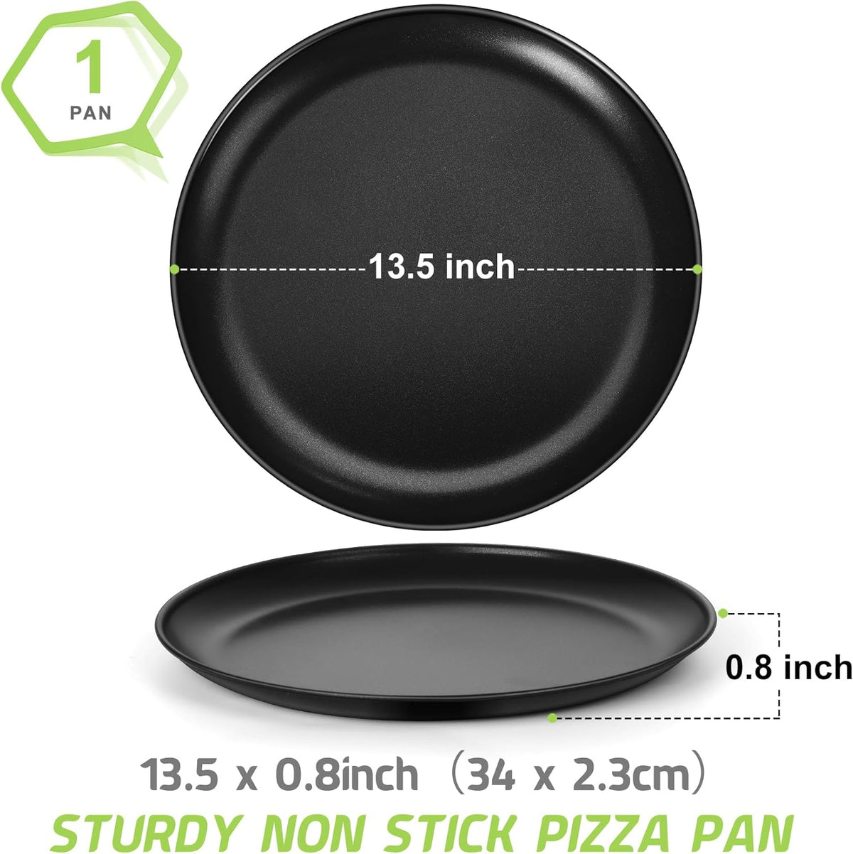 P&P CHEF Pizza Pan Bakeware for Home Kitchen, Stainless Steel Pizza Tray for Baking Pizza, Healthy & Reusable & Easy Clean, Oven & Freezer Safe, 13.5 Inch & Black