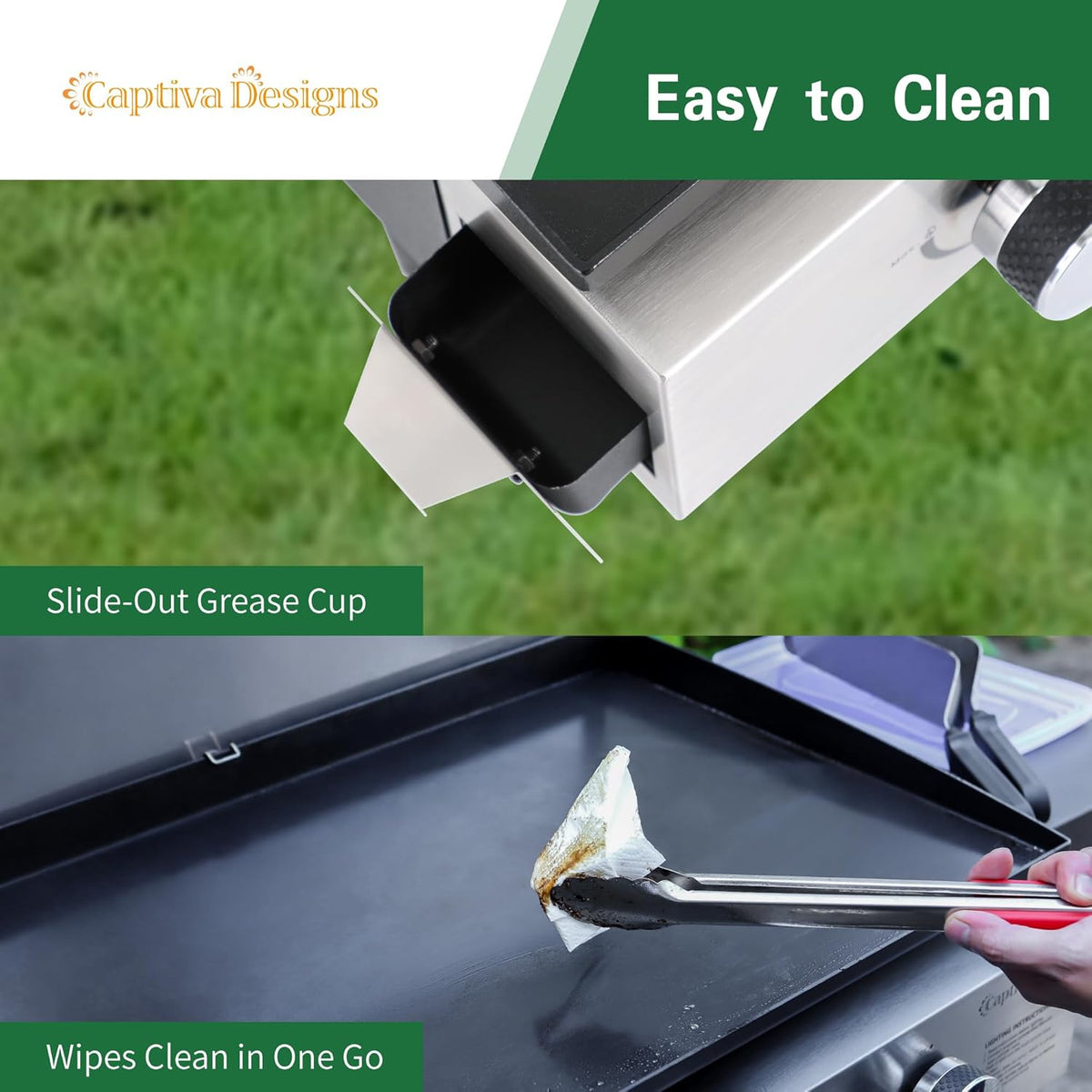 Captiva Designs 22 in Flat Top Grill with Ceramic Coated Cast Iron Pan, Portable Tabletop Propane Gas Griddle Grill for Camping, Outdoor & Tailgating Barbecue, 24,000 BTU Output, 3 Burners