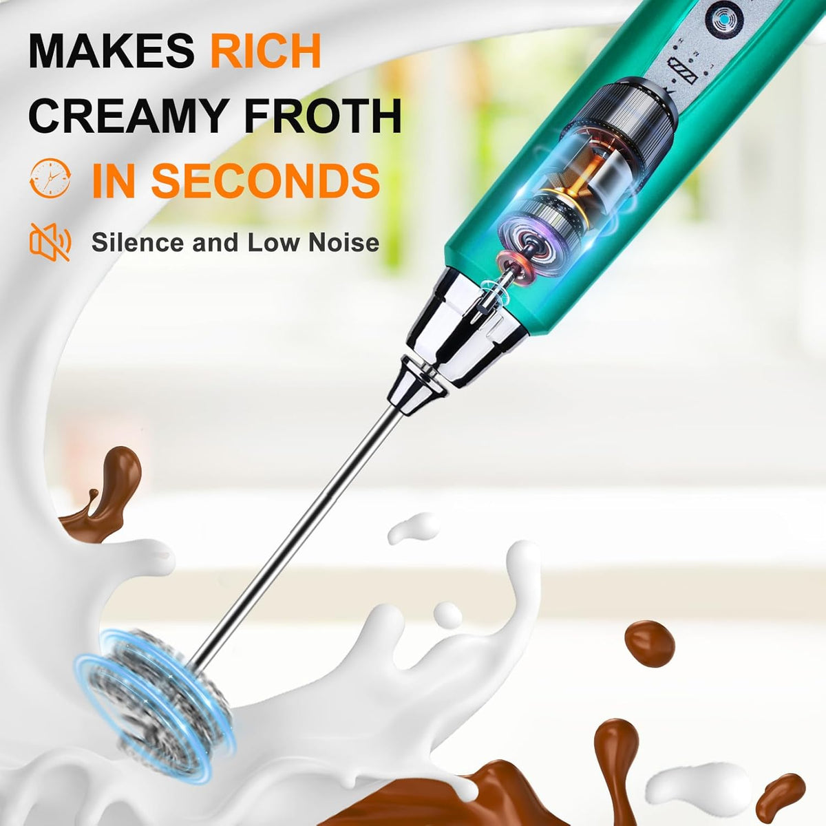 YUSWKO Handheld Milk Frother for Coffee, Rechargeable Drink Mixer with 3 Heads 3 Speeds Electric Coffee Frother For Latte, Cappuccino, Hot Chocolate, Egg