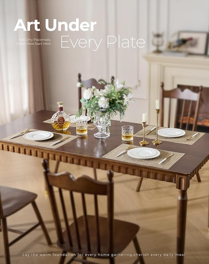 Leetaltree Light Brown Placemats Set of 4 - Heat Resistant Non-Slip Place mats for Dining Table, Washable Durable PVC Vinyl Woven Table Mats（Light Brown, 4）