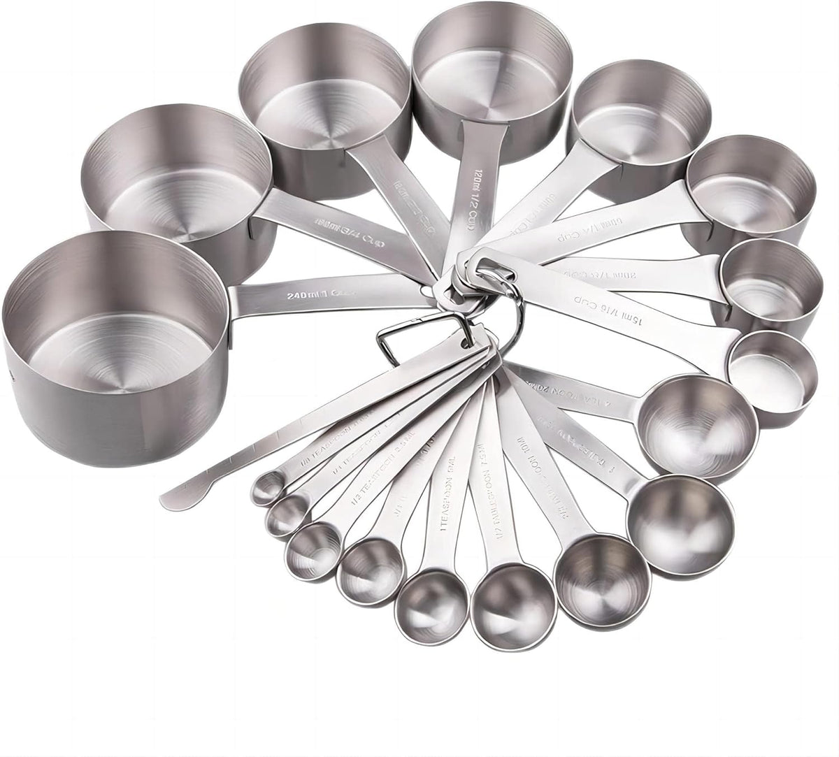 Smithcraft Measuring Cups and Spoons Set, 18/8 Stainless Steel Measuring Cups and Spoons for Kitchen & Baking, Heavy Duty Metric & US 8 Measuring cups, 9 Measuring Spoons Set