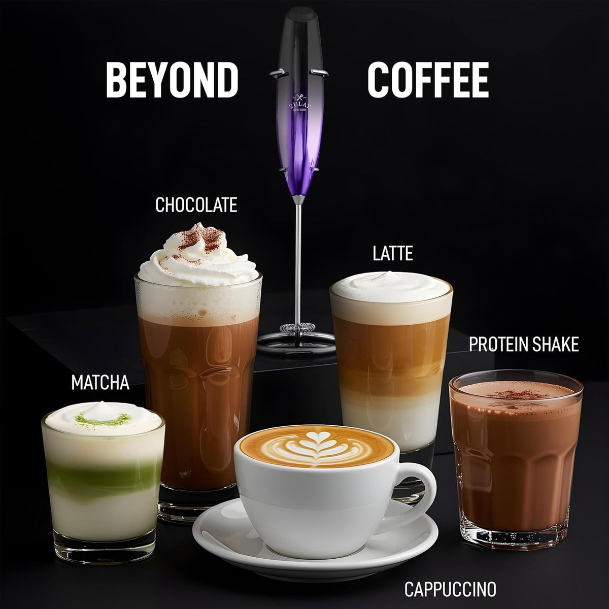 Zulay Kitchen Executive Series Milk Frother Wand - Upgraded & Improved Stand - Ideal Coffee Gift - Coffee Frother Handheld Foam Maker For Lattes - Electric Milk Frother Handheld For Cappuccino