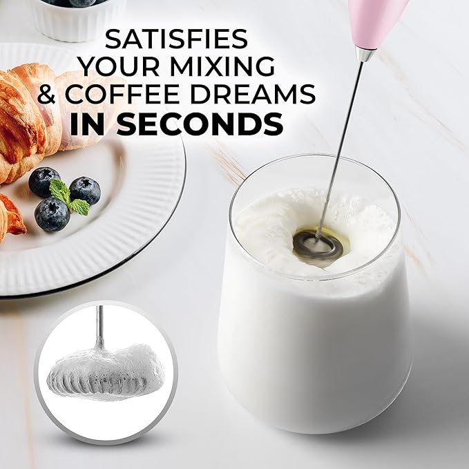 Zulay Kitchen Powerful Milk Frother Wand - Ultra Fast Handheld Drink Mixer - Electric Whisk Foam Maker for Coffee, Lattes, Cappuccino, Frappe, Matcha & Coffee Creamer - Milk Boss Cotton Candy