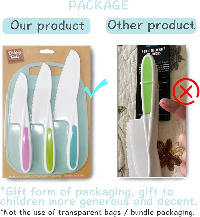 Kids Knife Set for Real Cooking, 4 Pieces Toddler Knife Set, Nylon Kitchen Baking Knife with Cutting Board, Firm Grip, Serrated Edges Kids Knives for Cutting Cakes, Fruit, Veggies & Bread