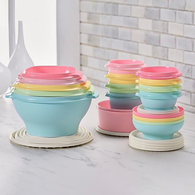Tupperware Heritage Collection 36 Piece Food Storage Container Set in Vintage Colors- Dishwasher Safe & BPA Free - (18 containers + 18 lids)