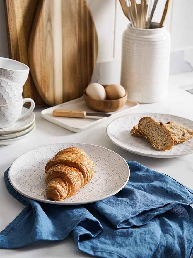 LE TAUCI Dinnerware Sets 12 PCS, Ceramic Plates and Bowls Set, Suit For Housewarming (10" Dinner Plate + 8" Salad Dish + 26 oz Cereal Bowl) x 4, Oven safe - Arctic White