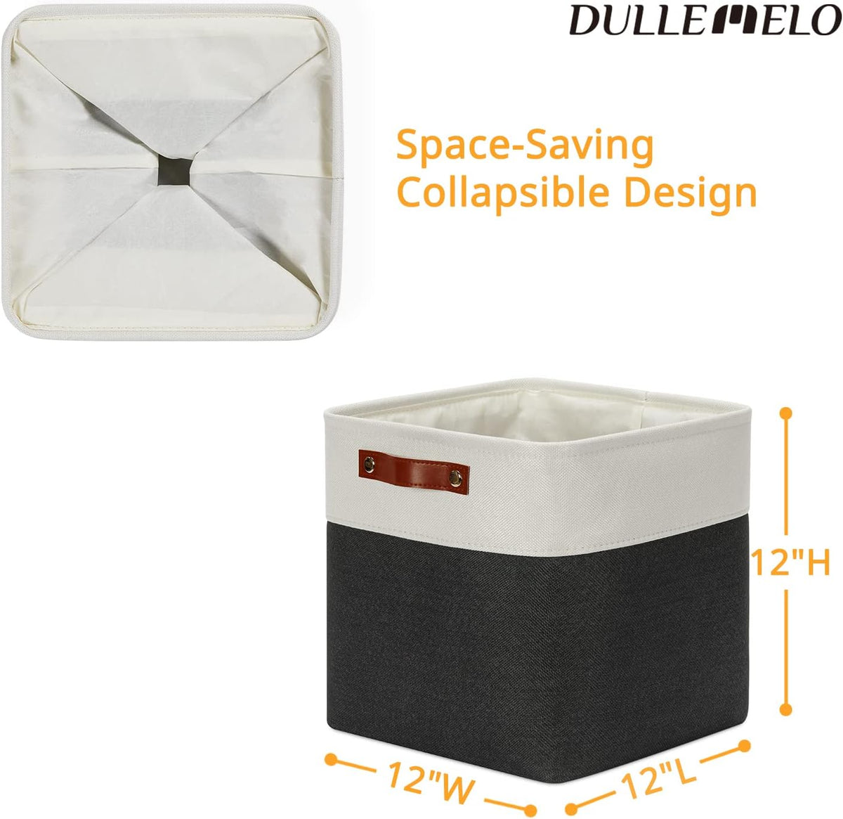 DULLEMELO Set Of 4 Cube Storage Bins, Fabric Storage Basket for Shelves Closet Nursery Toy Storage, 12 Inch Collapsible Fabric Bins for Toy Book Magazine Towel Organizers(4 Pack - 12" White&Black)