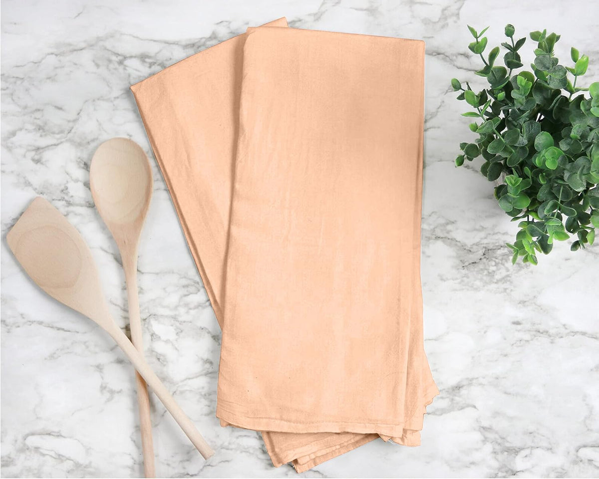 RUVANTI Flour Sack Towels 6 Pack 28x28 Inch, 100% Cotton Tea Towel, Reusable, Machine Washable, Absorbent BarTowels - Dish Cloth Perfect for Drying Dishes & Cleaning - Peach