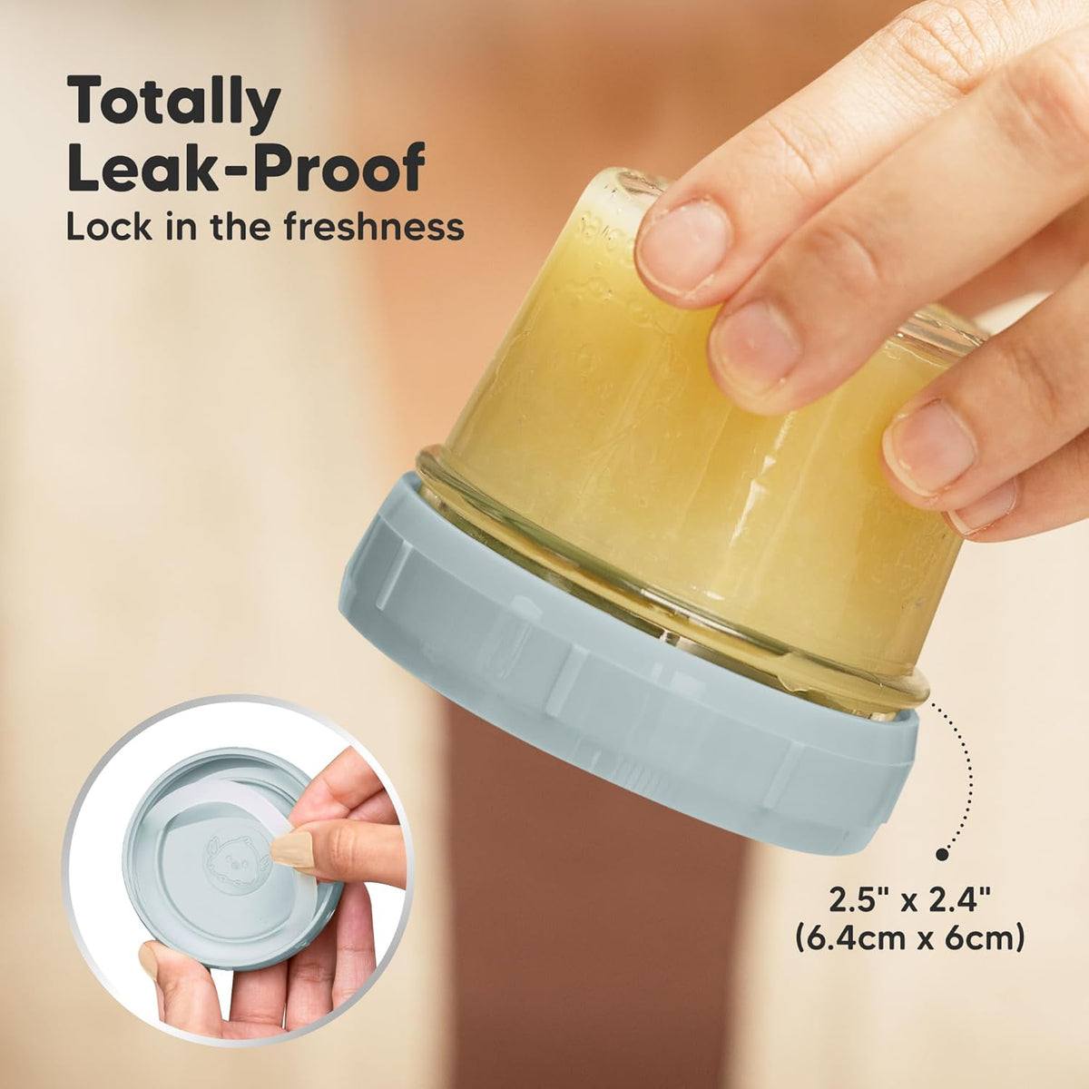 KeaBabies 12pk 4oz Glass Baby Food Containers with Lids - Leak-Proof, Microwavable Small Glass Jars, Baby Purees & Toddler Snack Storage Containers, BPA-Free, Dishwasher & Freezer Safe (Slate)