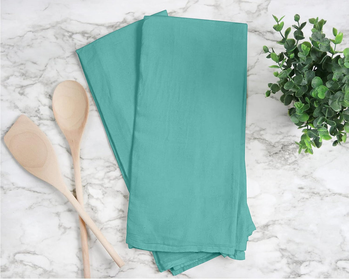 RUVANTI Flour Sack Towels 24 Pack 28x28 Inch, 100% Cotton Tea Towel, Reusable, Machine Washable, Absorbent BarTowels - Dish Cloth Perfect for Drying Dishes & Cleaning - Turquoise