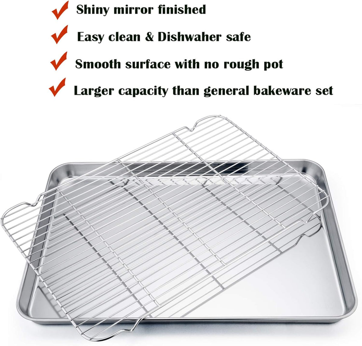 P&P CHEF 19.6 Inch Baking Sheet Pan with Rack Set, Stainless Steel Cookie Sheet Pan Tray with Cooling Rack for Oven Use, Cooking Roasting, Non Toxic & Dishwasher Safe, Heavy Duty