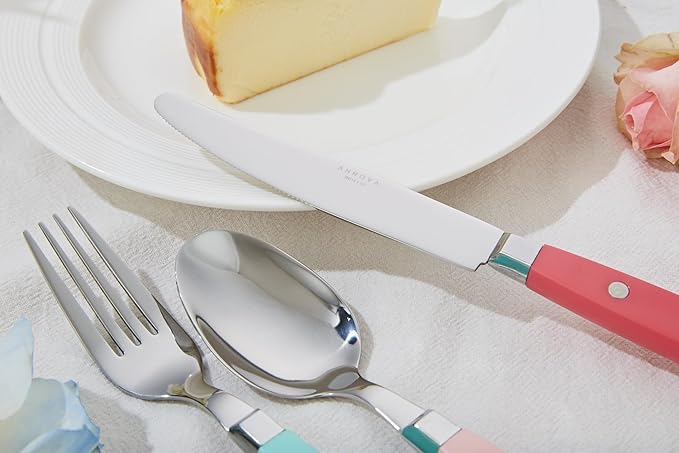 ANNOVA Silverware Set, Retro/Rivet Colorful Stainless Steel Tableware Kitchen Flatware Set Utensils, Includes Dinner Knives, Forks, Spoons, Salad Forks & Dessert Spoons (Pastel Mix, 20 Pieces)