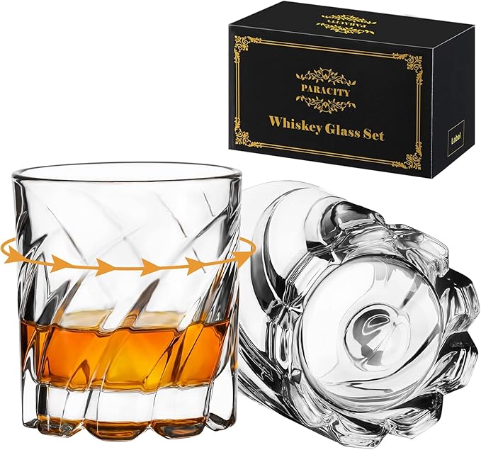 PARACITY Spinning Whiskey Glasses Set of 2, Rotatable Old Fashioned Glassware, Bourbon/Cocktail/Rock Glasses for Bar, Party and Home, Whiskey Gift for Men