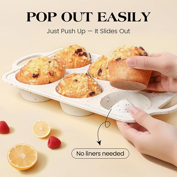 Vinino 2Pack Jumbo Silicone Muffin Pans for Baking with Metal Reinforced Frame, 6 Cups Large Size Nonstick Silicone Cupcake Pan, BPA Free Oven Dishwasher Safe Baking Mold for Muffins Cupcakes