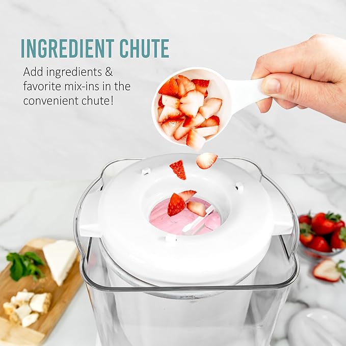 Nostalgia Electric Ice Cream Maker with 2-Qt Double Insulated Gel Canister & Stainless Steel Base - Makes Sorbet, Soft Serve, and Frozen Yogurt - White
