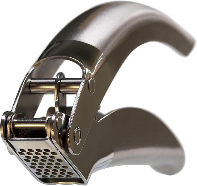 MANNKITCHEN Stainless Steel Garlic Press, Heavy Duty Professional Grade Double Lever-Assisted Garlic Mincer with High Capacity Reservoir - Easy to Clean and Rust Free Garlic Crusher