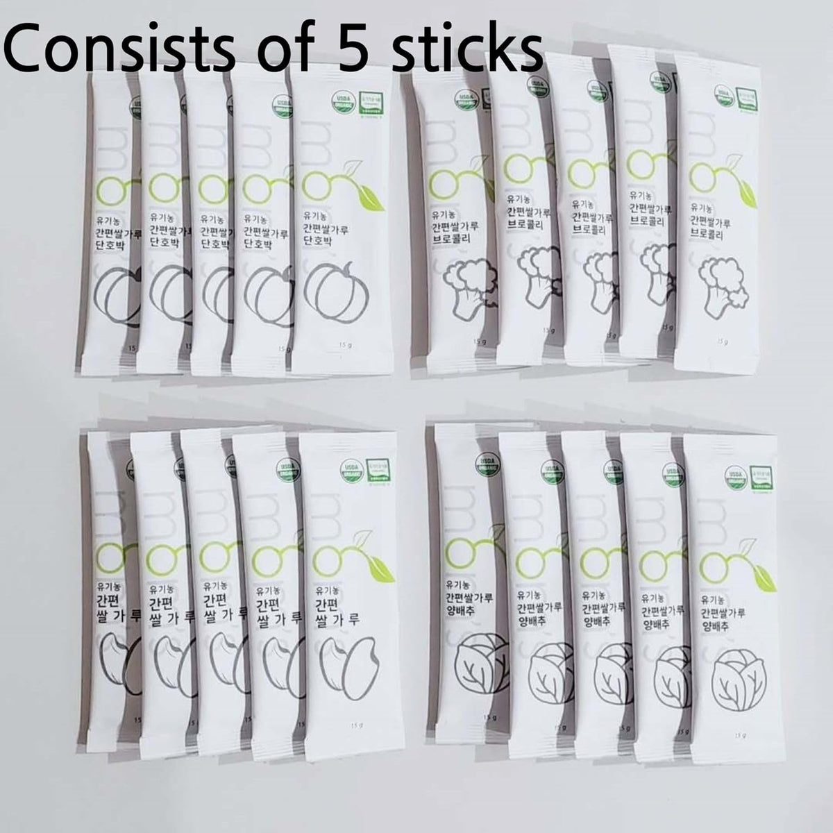 mom's Organic Simple Rice Powder Korean Rice Flour for Soup, Congee (Rice + Cabbage) 15g*5stick/box
