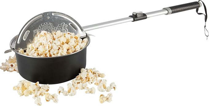 Campfire Popcorn Popper - Old Fashioned Popcorn Maker with Telescoping Handle - Camping Gear by Great Northern Popcorn (Black)