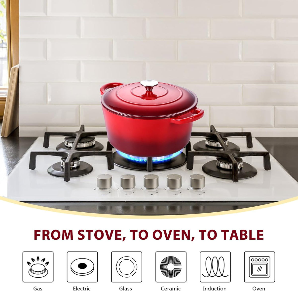 3 Qt Enameled Cast Iron Dutch Oven with Lid, E-far Small Round Nonstick Dutch Oven Pot for Bread Baking Braising Stews Roasting Cooking, Heavy Duty, Induction & Oven Safe - Red