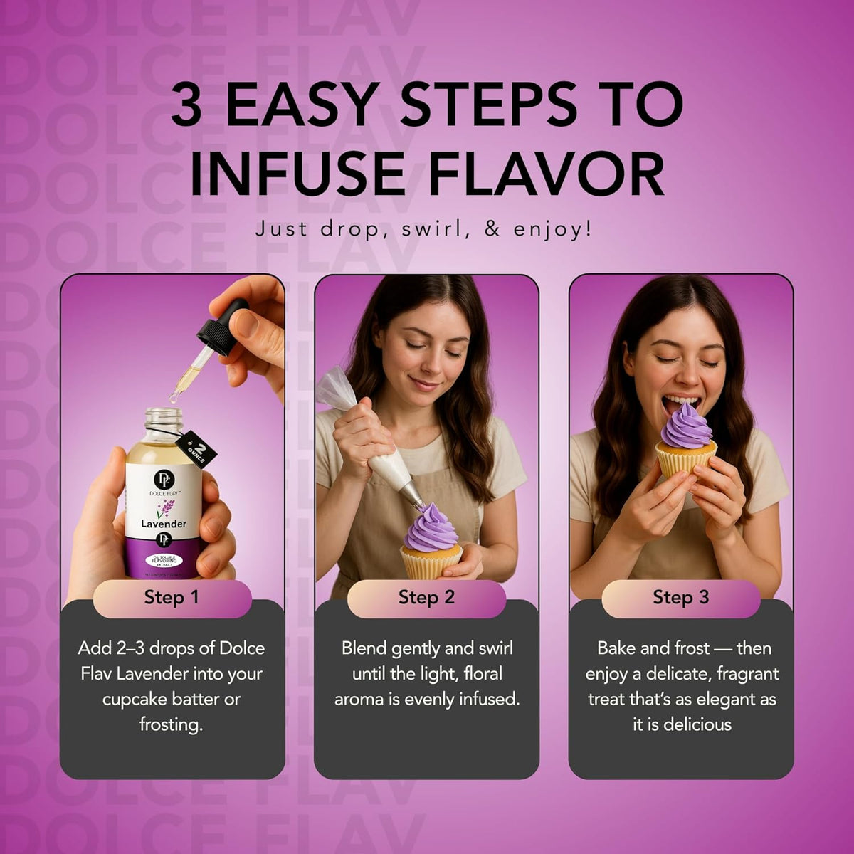 Dolce Flav Natural Lavender Extract – 2 Ounce Oil-Soluble Kosher, Sugar-Free, Concentrated Floral Lavender Flavoring for Baking, Chocolates & Desserts, Includes Measured Dropper
