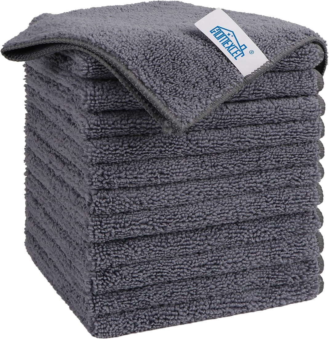 HOMEXCEL Grey Microfiber Cleaning Cloth, 12 Pack Premium Microfiber Towels for Cars, Lint Free, Scratch-Free, Highly Absorbent, Reusable Cleaning Rags for Car, Household, Kitchen, Window, 11.5"X11.5"