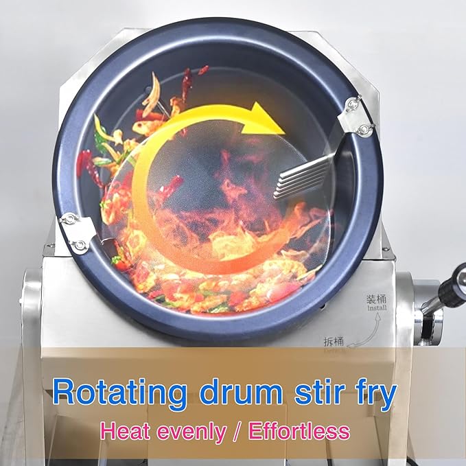 Commercial Automatic Stir Fry Wok Machine with water spray,Automatic 360° Stir Fry Cooker,Automatic Cooking Machine,Drum Type Stir Frying Machine(Natural Gas, Countertop)