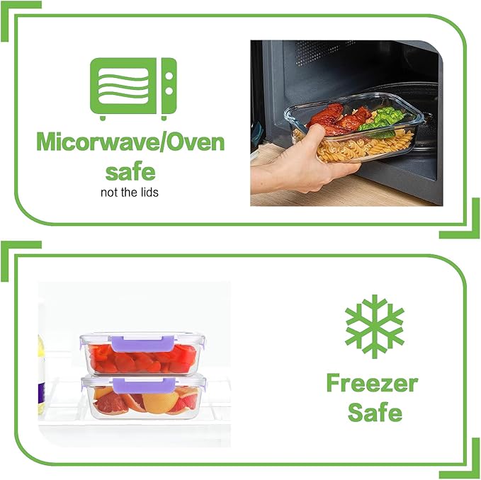 10 Pack Borosilicate Glass Meal Prep Containers with Locking Lids, Glass Food Storage Containers Set, Airtight Lunch Bento Boxes, BPA-Free & Leak Proof, 36oz & 14oz, Freezer, Oven Safe-Purple