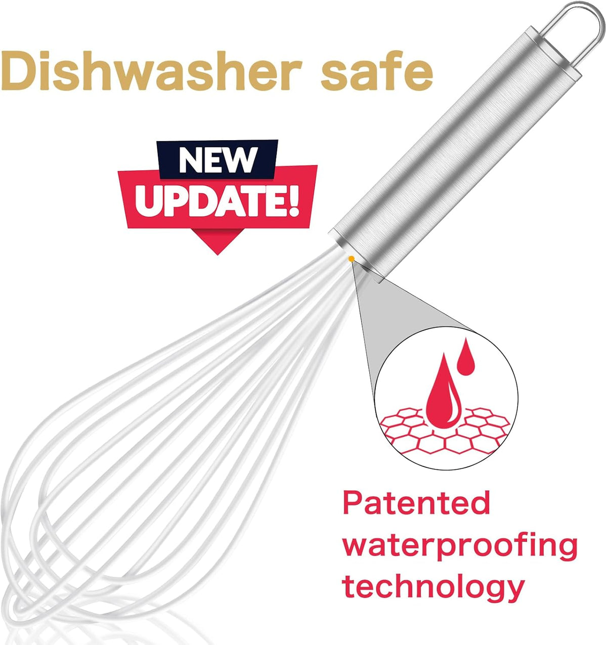 White Silicone Whisk, Professional Whisks For Cooking Non-Scratch, Stainless Steel & Silicone Wisk, Plastic Rubber Whisk Tool For Nonstick Cookware Pans, BPA free, Silicon Wisks Set of 3