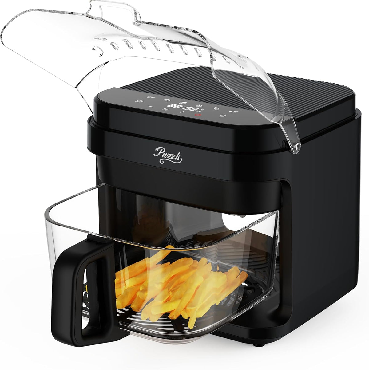 5.8QT Glass Air Fryer, Borosilicate Glass Basket, Non-Toxic BPA & Teflon Free, 8 Presets, Infrared Heating, Flip-Up Safety Shield, Oil-Free Cooking, Easy Clean for Small Homes