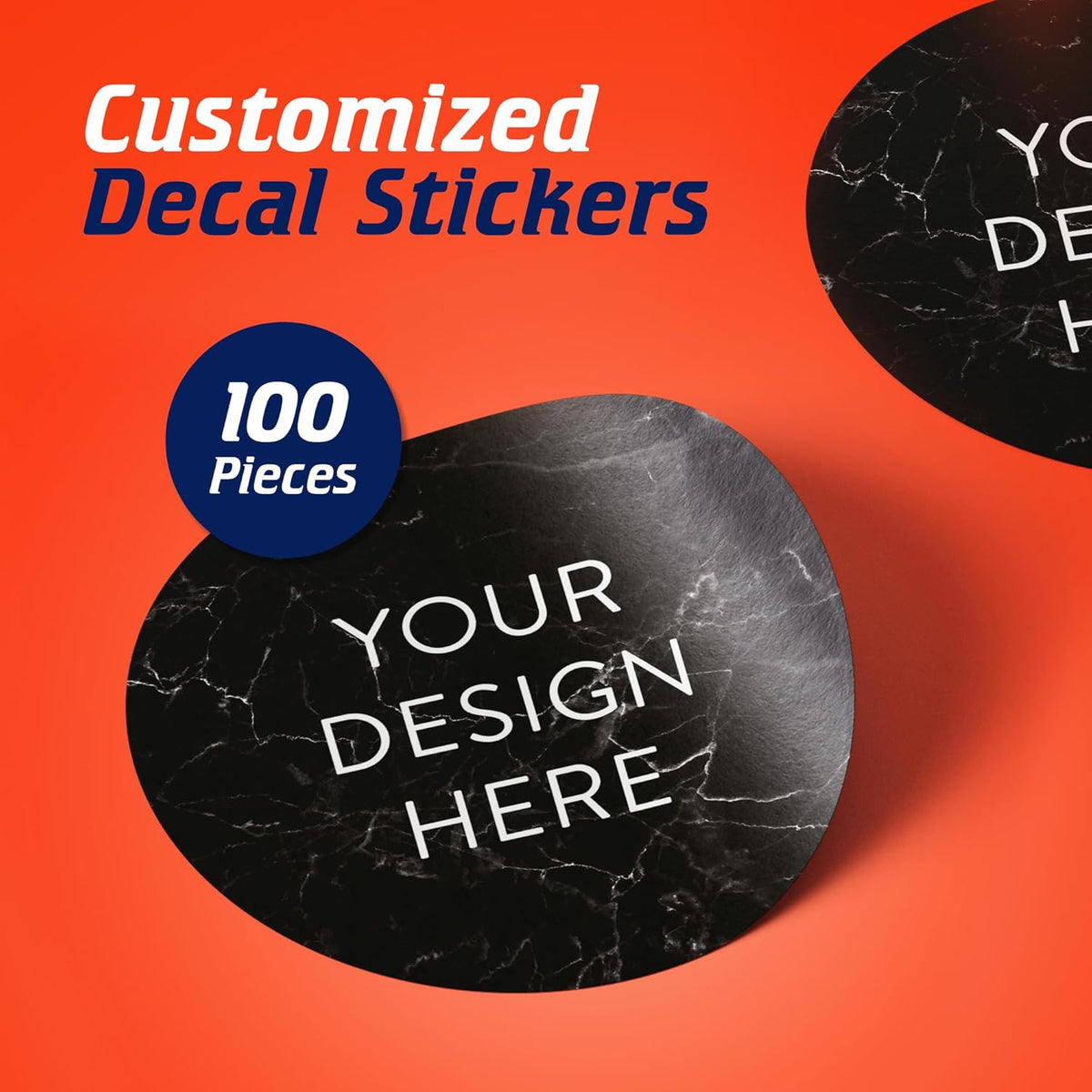 100 Custom Vinyl Stickers - Upload Your own Image, Text, Design, Logo - Personalized Logo Labels for Handmade, Packaging, Bottle, Jars, Candle, Brand Stickers (Black Marble, 3x3)