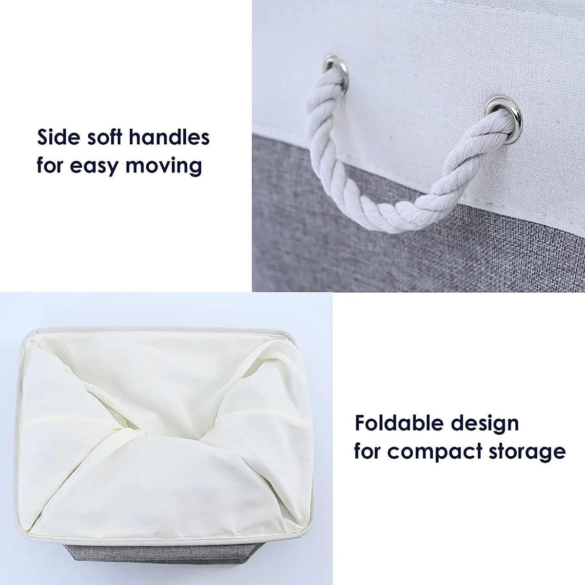 Fabric Storage Bins 12x8x5 inch [6-Pack] with Rope Handles - Decorative Baskets for Organizing